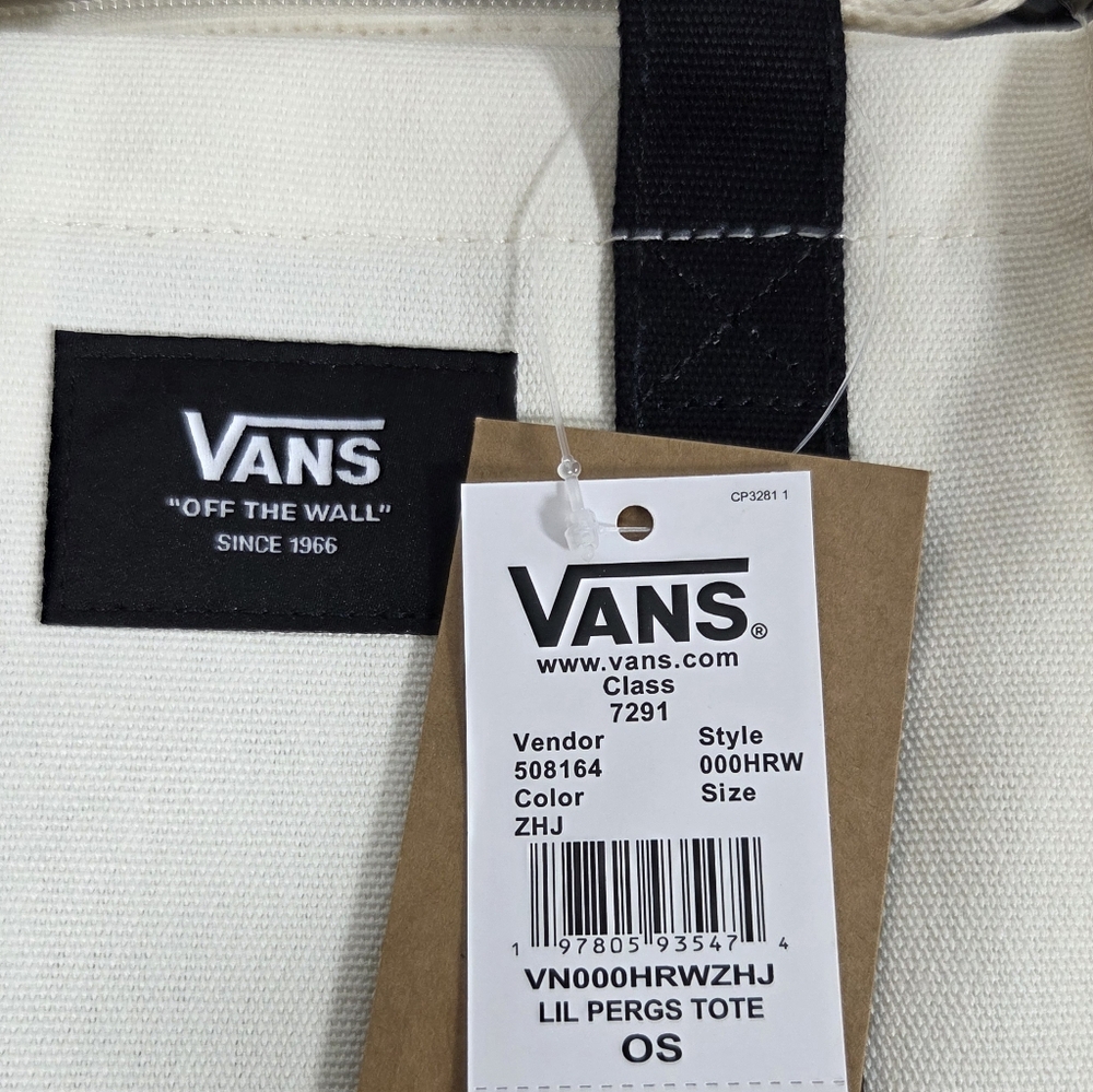 Vans Lil Pergs Tote Bag White Black Logo Print Canvas Shoulder Bag NWT - Picture 6 of 7